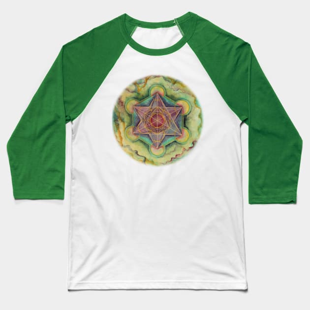 Metatron's Cube Sacred Geometry Baseball T-Shirt by Heartsake